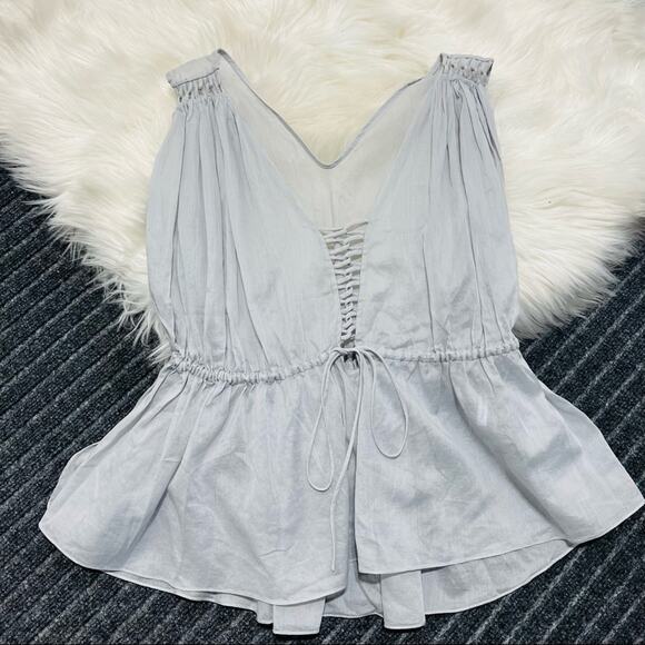 THREE GRACES Lace Up Flowy Babydoll Top Size 8 in Light Gray NWOT - Picture 2 of 8